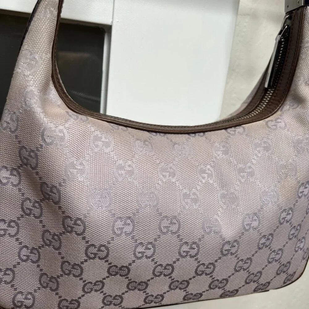 Gucci lavender Monogram Canvas Hobo with Brown Trim